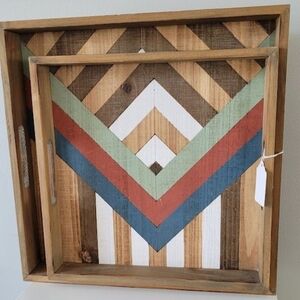 2 New Geometric Wooden Serving Trays